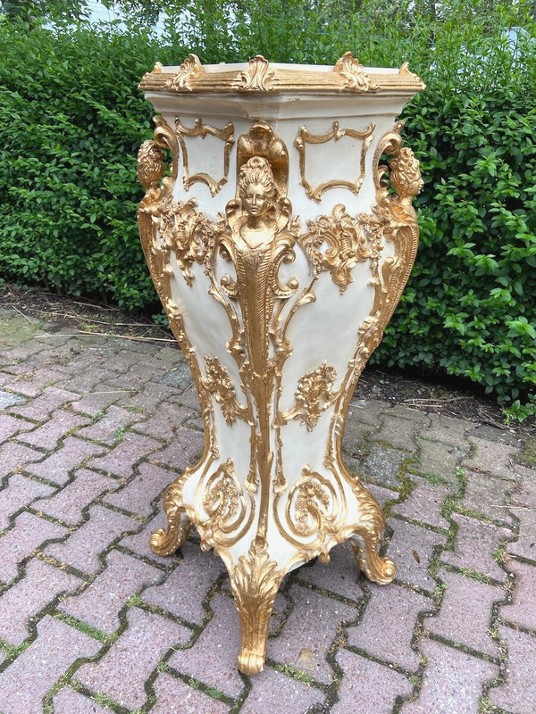 Pedestal Italian Baroque Cream Gold Display Column Vintage Decor Single Piece gallery