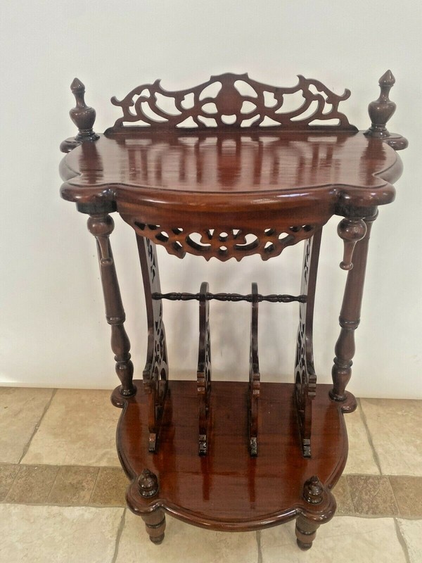 Vintage Victorian Table Magazine Rack bottom storage Chinese Chippendale gallery