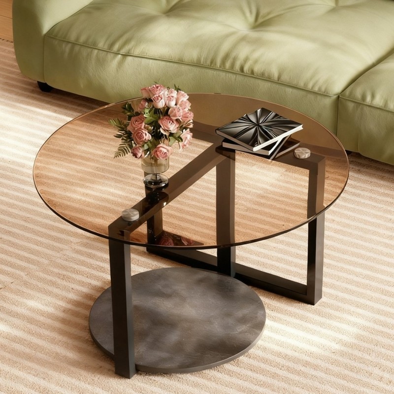 2 Tier Modern Coffee Table Circle Accent Table Marble Center Table Lounge Office
