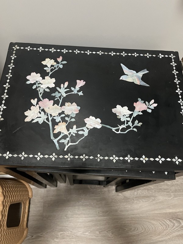 VINTAGE CHINESE NESTING/STACKING TABLES set of 4 MOTHER OF PEARL(1) gallery