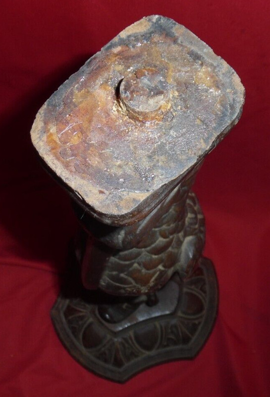 Antique Carved Wood Table / Stand Pedestal Base w/ Pelican Bird & Fish - 25" gallery