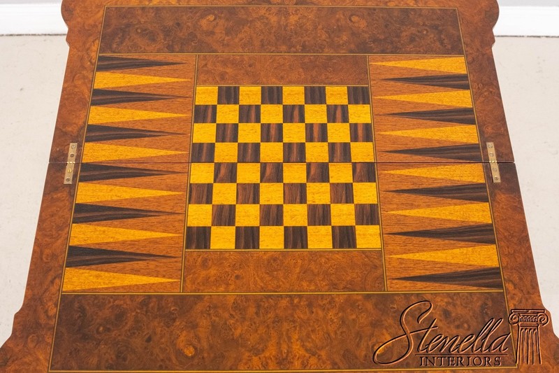 L70594: Chippendale Style Burl Walnut Flip Top Inlaid Game Table gallery