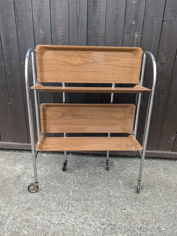Dinette Serving Cart Tea Cart Table Side Table Walnut Bar Chrome 70s WOW 11 gallery