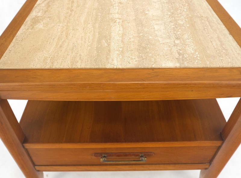 Drexel Travertine Top Walnut Base Rectangle One Drawer Side End Table Stand MINT gallery