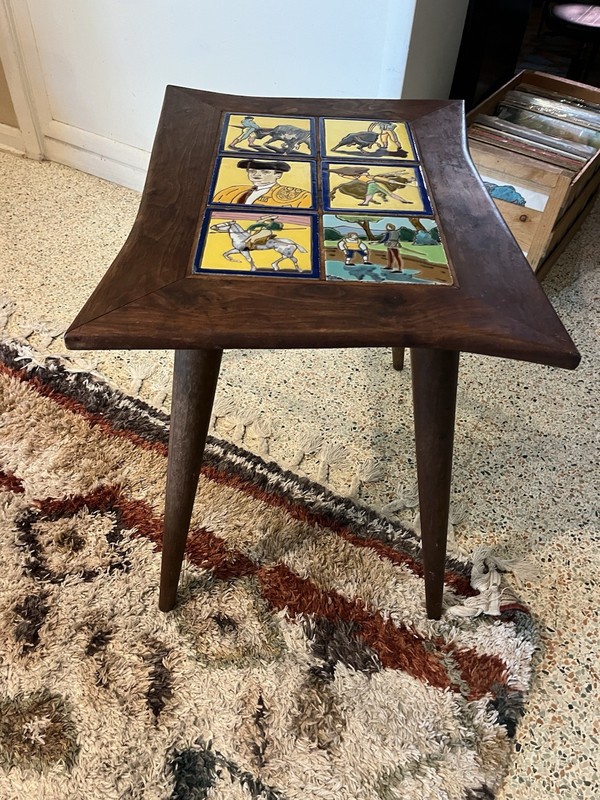 Early California Monterey Style Spanish Revival Bullfighting Wood & Tile Table