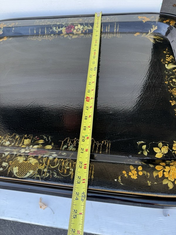 Maitland Smith Chinoiserie Removable Serving Tray Table Gold & Black gallery