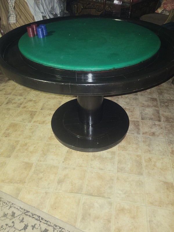 Antique Poker Table With Green Leather Top.