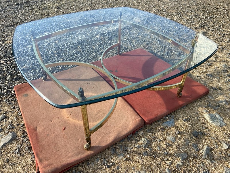 Vintage Mid Century Hollywood Regency Brass And Beveled Glass Top Coffee Table gallery