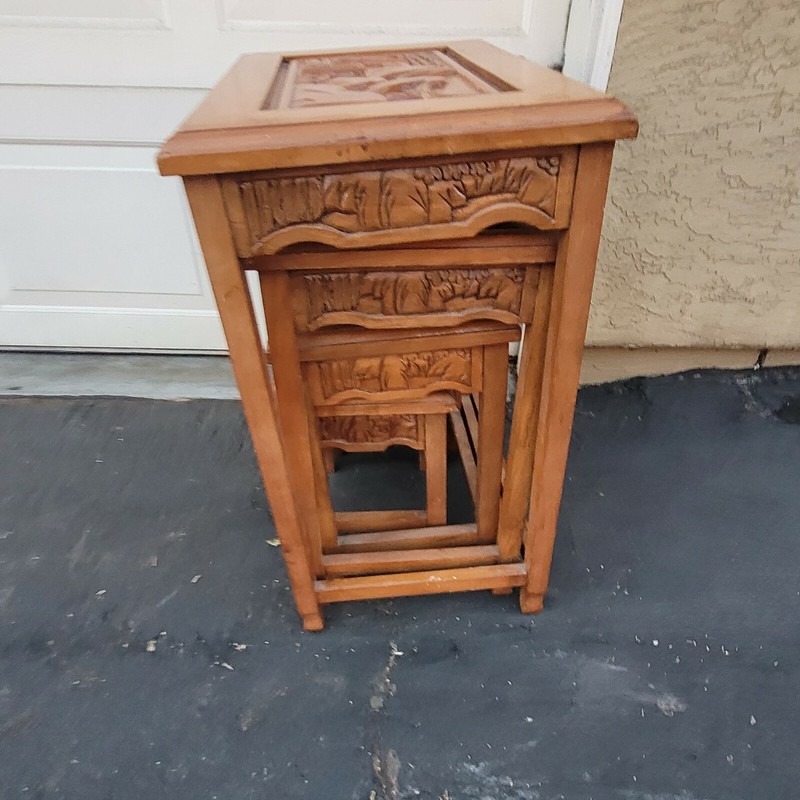 Vintage Carved Art Nesting Tables Set of 4 LOCAL PICKUP ONLY gallery