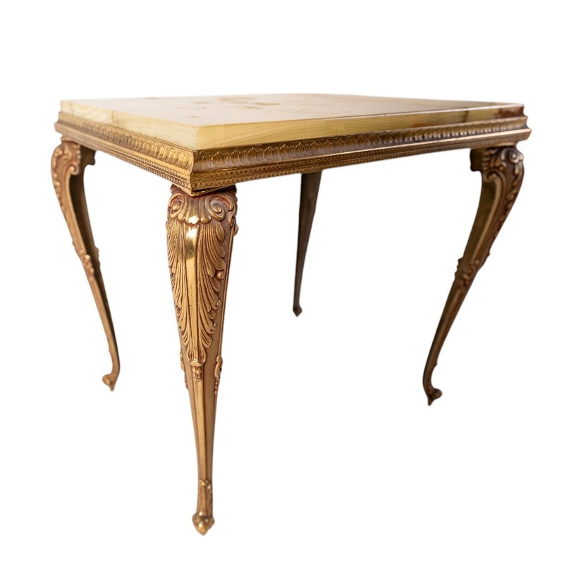 20th C Antique French Hollywood Regency Gilt Brass and Onyx Side Lamp Table gallery