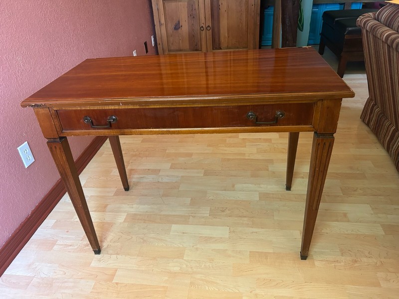 1930s Art Deco Console Table – Antique Extensole Hickory Mahogany Inlay Desk