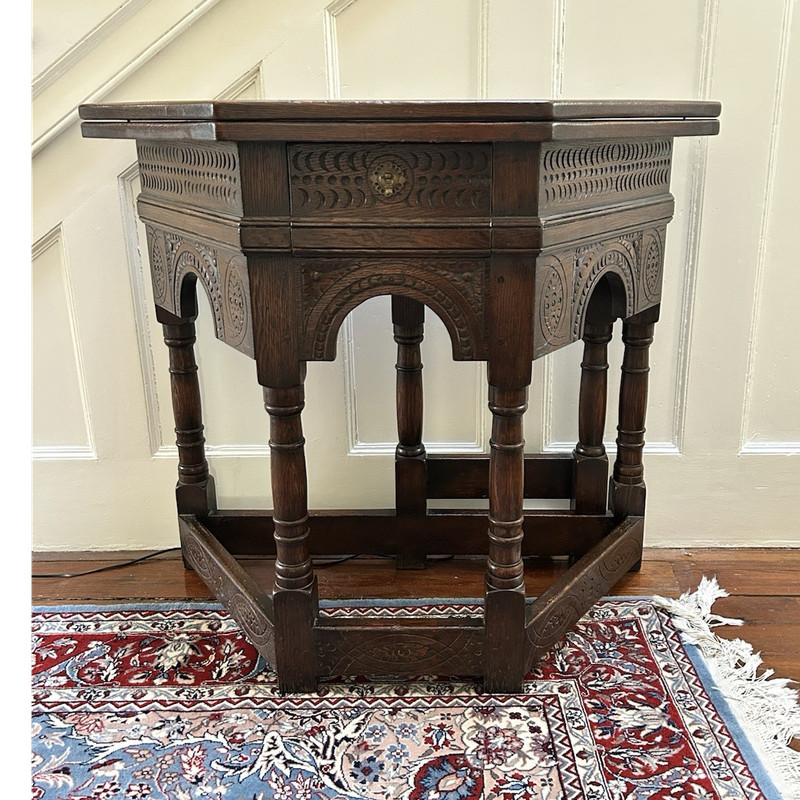 Kensington Furniture Antique Victorian Carved Octagonal Oak Table 1 Drawer