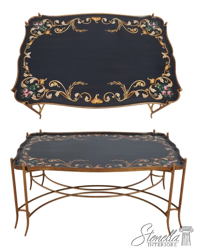 L72876: Regency Style Black & Gold Painted Iron Base Tray Table
