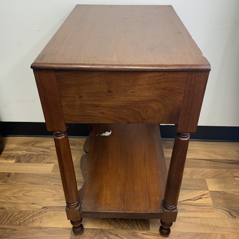 Antique Two-Tier Polished Wood Side Table Clear Knobs gallery