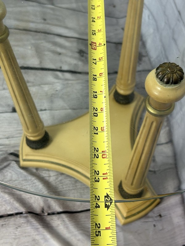 Hollywood Regency Accent Table Round Glass Top, Gilt Finished Base With 3 Legs gallery