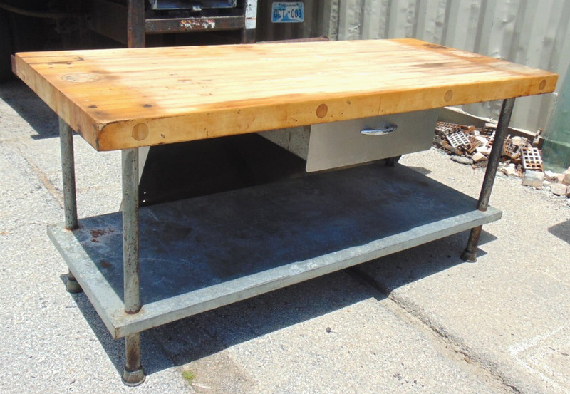 Vtg Industrial Chef Butcher Block Island Stainless WorkStation Table 72×30