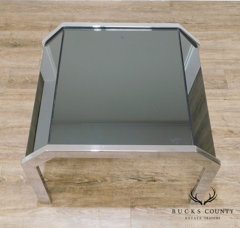Mid Century Modern Chrome & Smoked Mirror Pair Side Tables gallery
