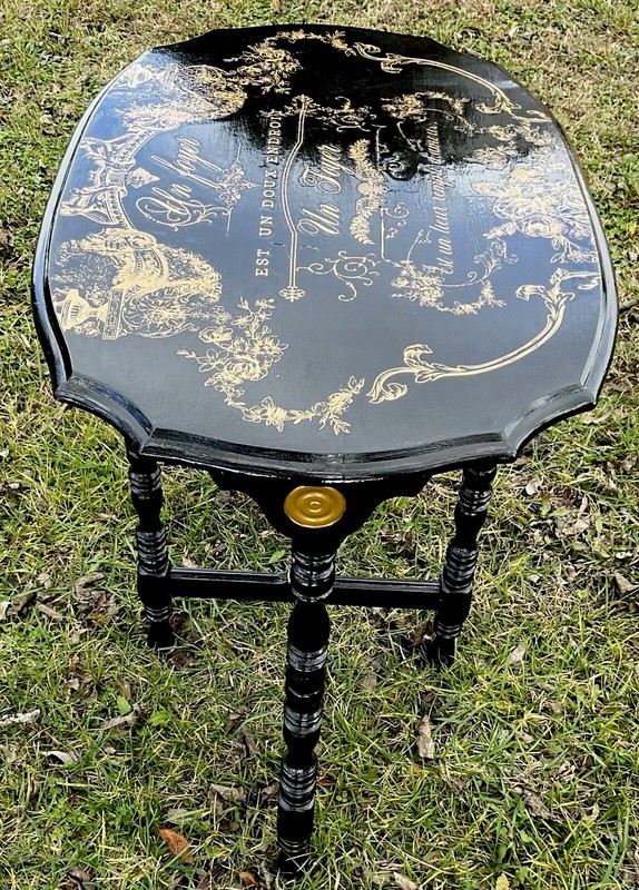 Black Vintage Gate Leg Table With Gold Overlay