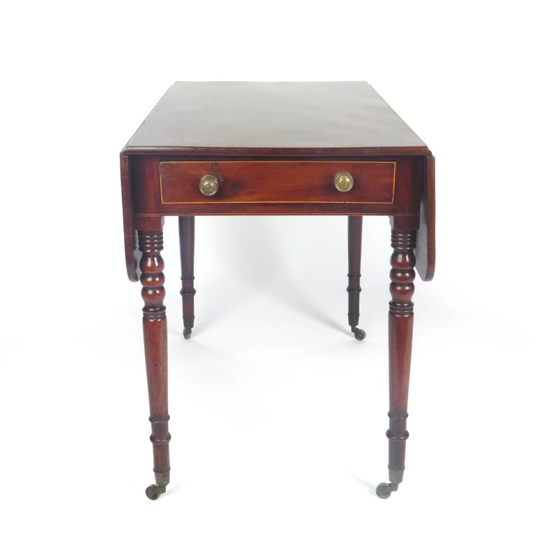 Antique Drop Leaf Table Pembroke Mahogany Inlay Turned Legs 19th c