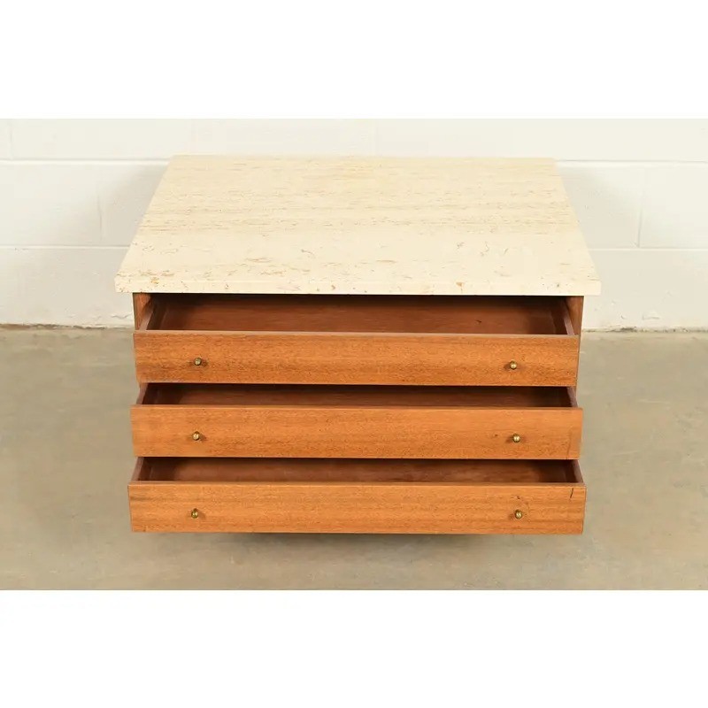 Paul McCobb Mahogany and Travertine Top Cocktail Table, 1950s gallery