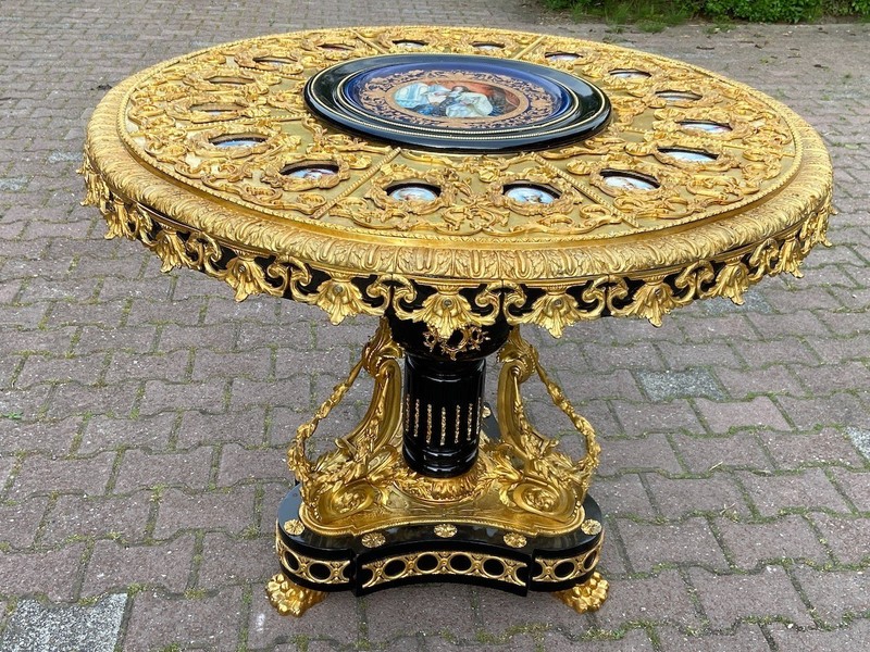 Table French Louis XVI Bronze Porcelain Center Vintage 1960s Royal gallery