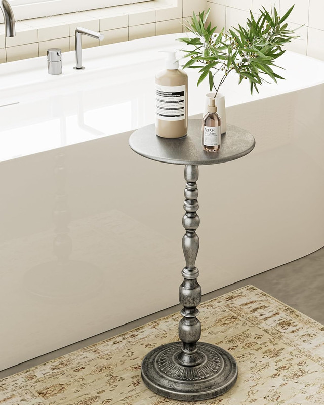 Art Deco Silver Side Table - 25" Accent Table in Polished Brass Finish gallery