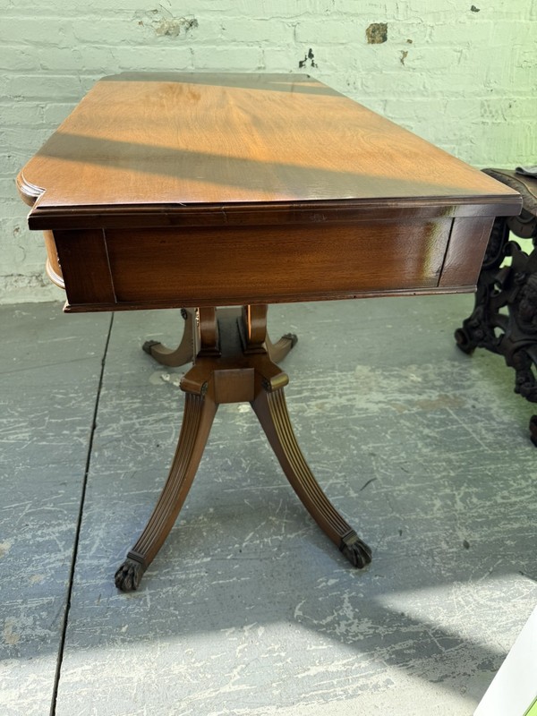Antique Mahogany Federal card table with lyre pedestal base. 19 th century . gallery