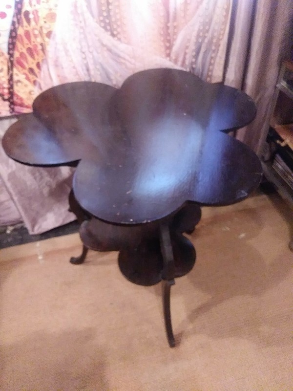 Antique Double Clover Table Wood Mahongany ? 29 x 27 widest part needs tighten gallery
