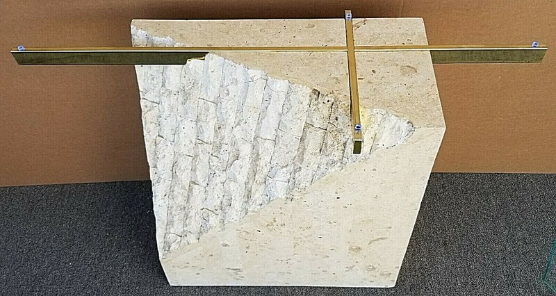 80's MAITLAND SMITH Mactan Tessellated Stone Brass Glass Console Sofa Table gallery