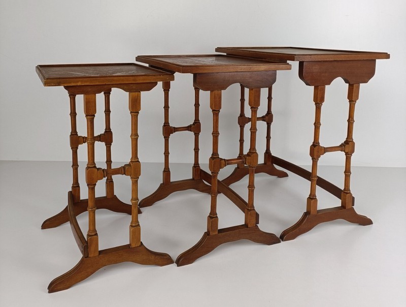 set of 3 nesting stacking tables Bamboo style Japandi Side tables Funky vintage gallery
