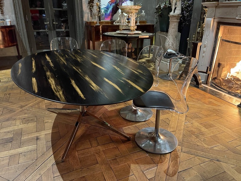 RARE Knoll Custom Black & Natural Striped Oval Table Mid-Century Modern gallery