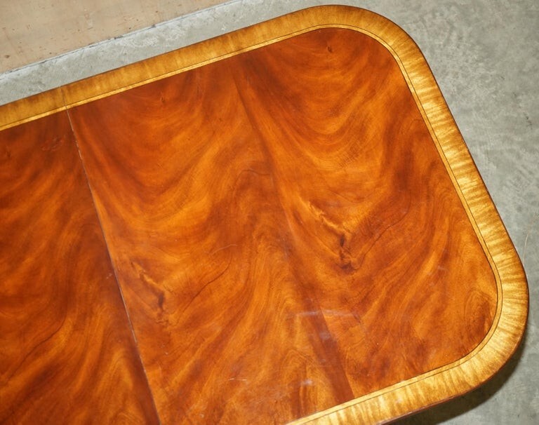 Flamed Mahogany & Walnut Based Tripod Extending Dining Table Brass Castors gallery