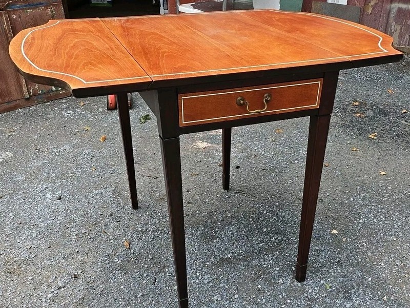 Antique? Federal Inlaid Drop Leaf Breakfast Side Table Drawer BRANDT 26x26x17/37 gallery