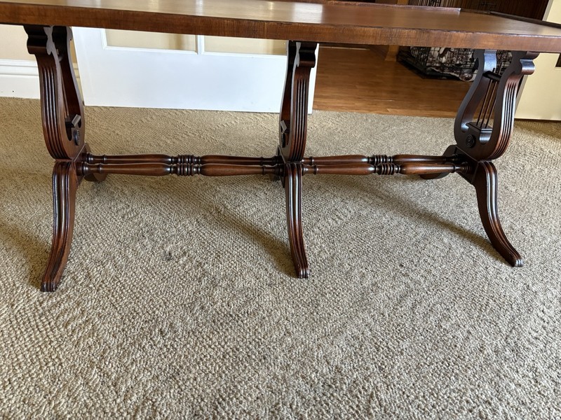 Antique English Regency Mahogany Wood Lyre Harp Base Coffee Table gallery