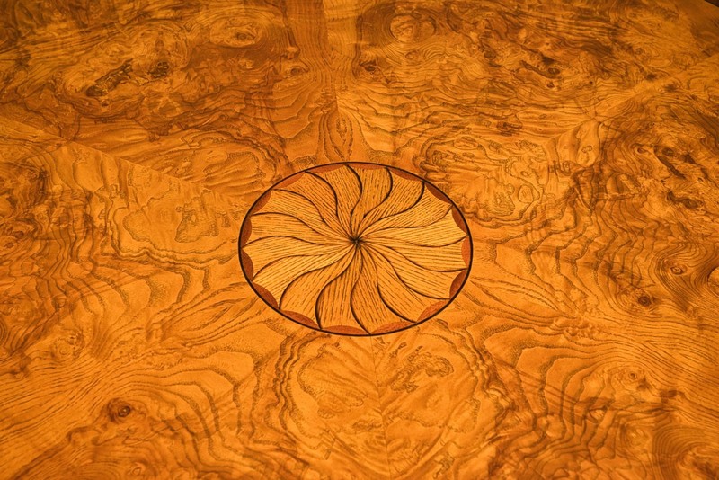 Large Round Ash wood Coffee table with fluted legs, lower shelf, all solid wood gallery