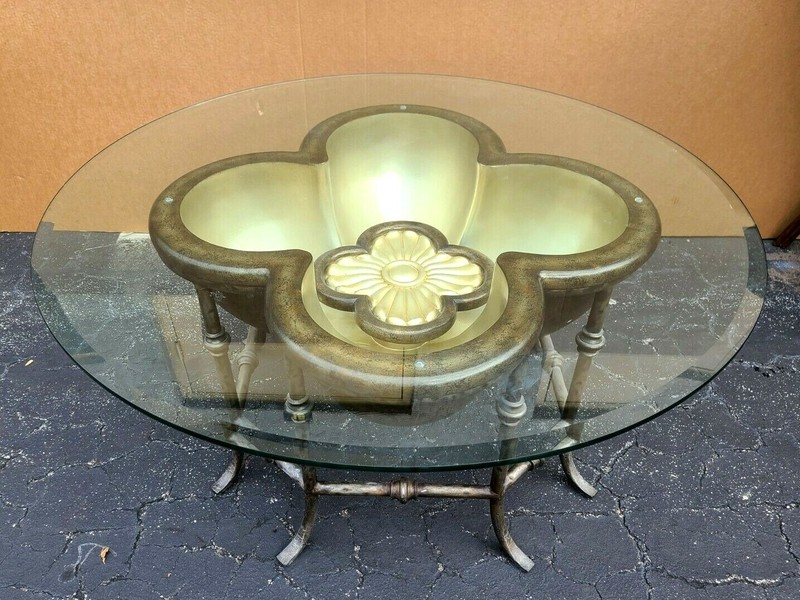 3 Dimensional Lotus Flower Glass Top Indoor Outdoor Cocktail Side End Table 48" gallery