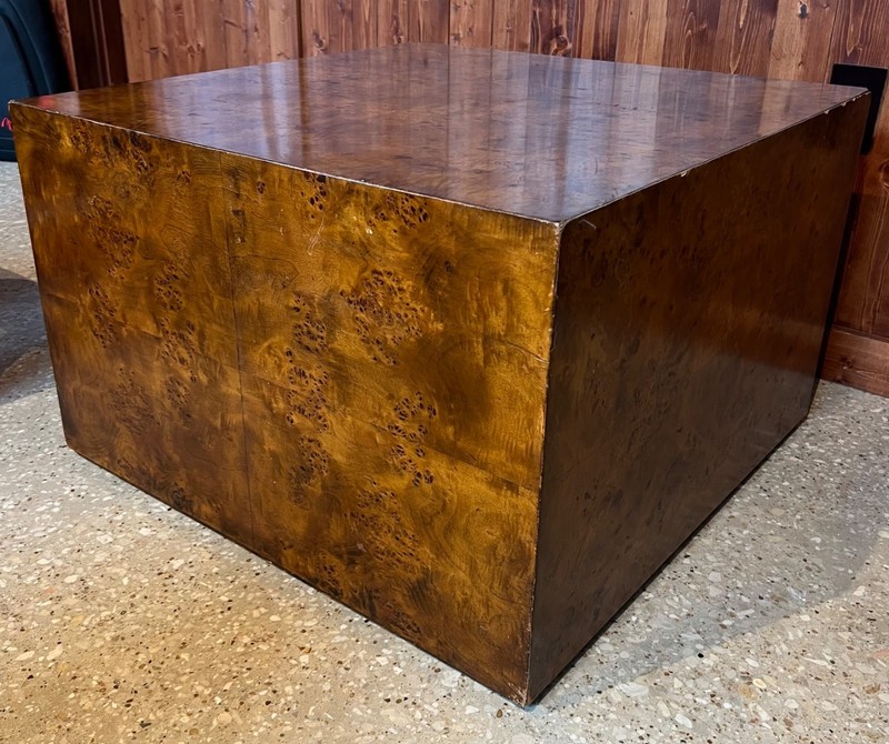 Vintage Milo Baughman Burlwood Cube end table, 1970s, good condition gallery
