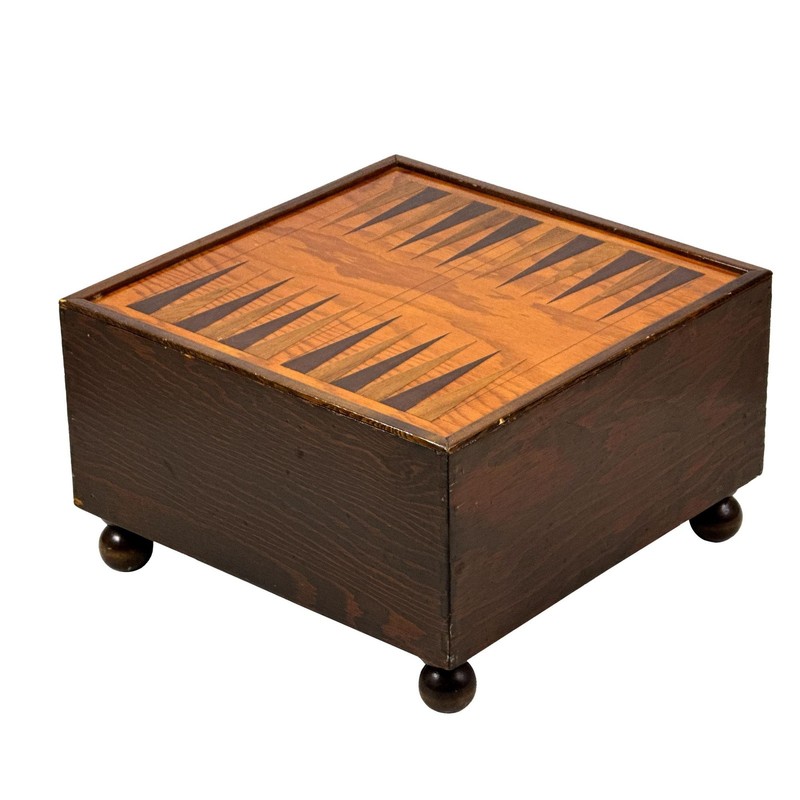 Vtg 1930s Handmade Art Deco Backgammon Board Low Game Table Geometric Wood Inlay gallery