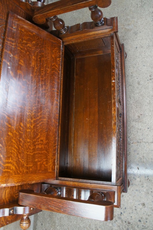 Antique Victorian Oak Library Tavern Monks Bench Tilt Top Hutch Table Settle Pew gallery