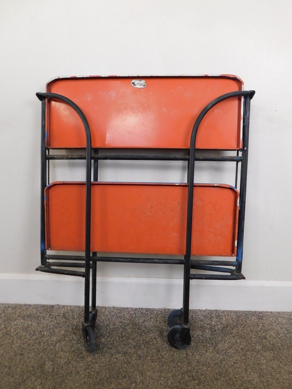 Vtg 1950s Space Age Atomic USSR Style Folding Tray Bar Cart Rolling Table Stand gallery