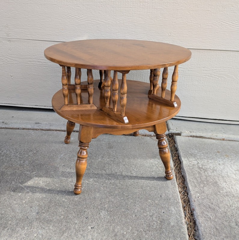 Vintage Ethan Allen Maple Wood Revolving/Rotating 2-Tier Drum End Table 10-8586