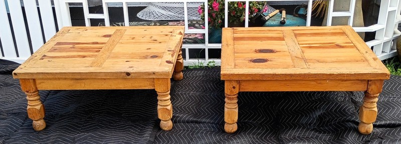 Pair Of Vintage Wormwood Mexican Rustic Farm House Wood Coffee Tables