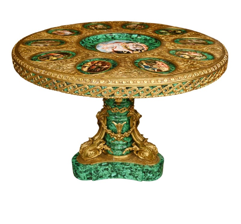 Napoleon III Malachite Centre Table Painted Plaques French Revival