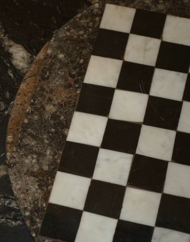 EXQUISITE ANTIQUE EXTRA LARGE FOSSIL TOP CHESSBOARD TABLE TOP IN MARBLE gallery