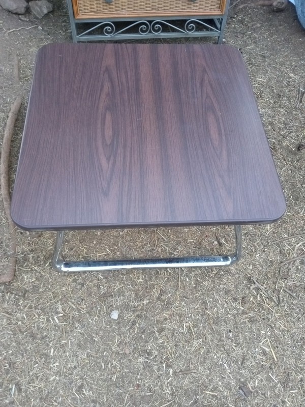 Vintage Steelcase table Low Square Coffee Table Chrome Legs Laminate Wood Grain gallery