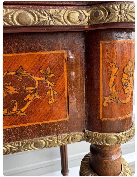 19th-Century French Louis XVI-Style Marquetry Game Table with Brass Ormolu Trim gallery