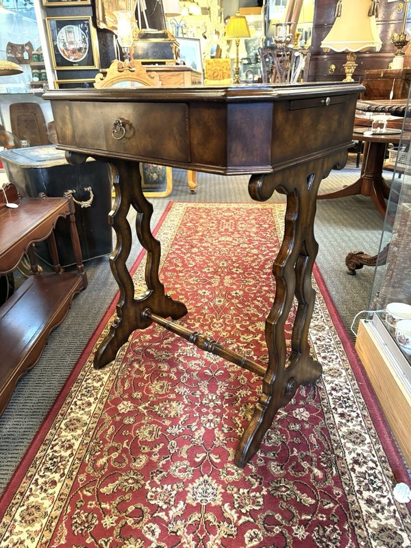 Vintage Maitland Smith Single Drawer Table with Side Pullout Shelves gallery