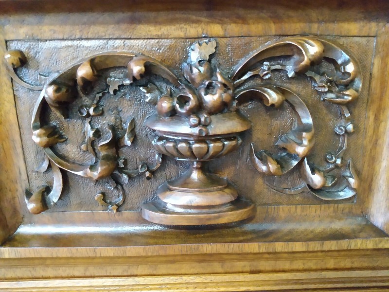 Antique French Renaissance Henry ll Walnut Heavily Carved Marble Top Server 1890 gallery