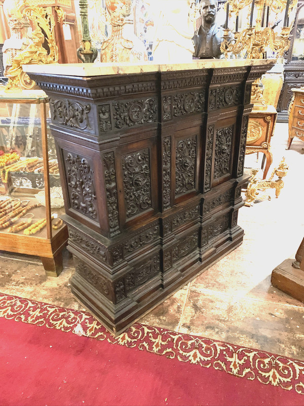 A Large Henry IV Style Carved Walnut Marble Top Console Circa 1890 France