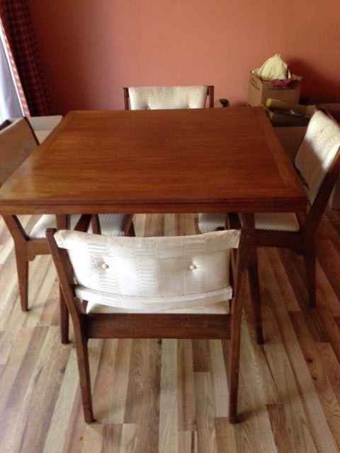 Early Jens Risom Mid-Century Modern Dining/card Table with 4 chairs gallery